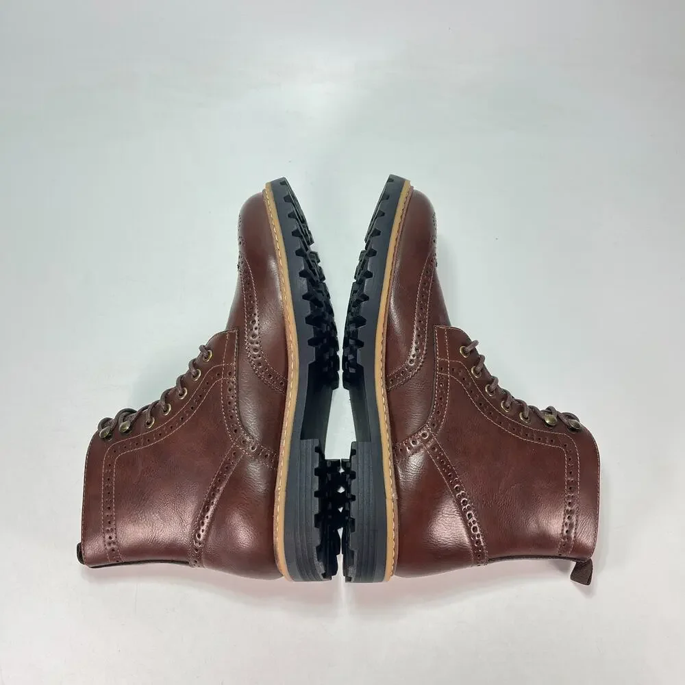 Club Room Sawyer Brown Leather Casual Wingtip Brogue Ankle Boots Mens Size 10.5M